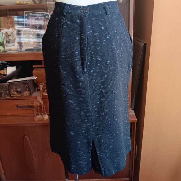Vintage Women's Skirt 24W 1950's Wool Black/Blue Fleck Midi MCM Atomic Small - Picture 6 of 8